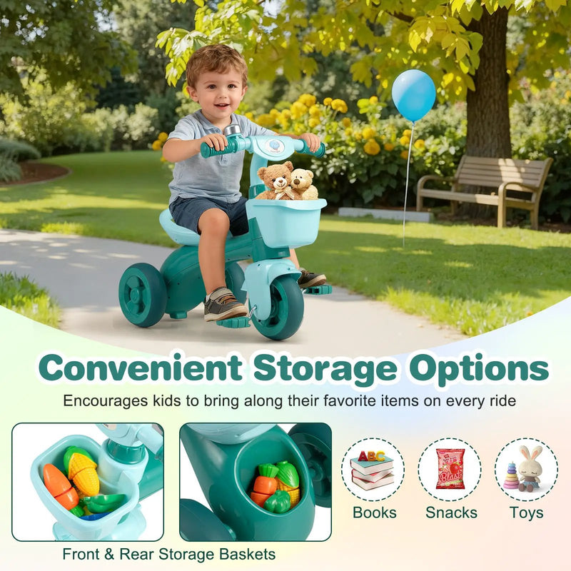 Toddler Tricycle with Limited Steering with Front Baskets and Bell by DirectDeals