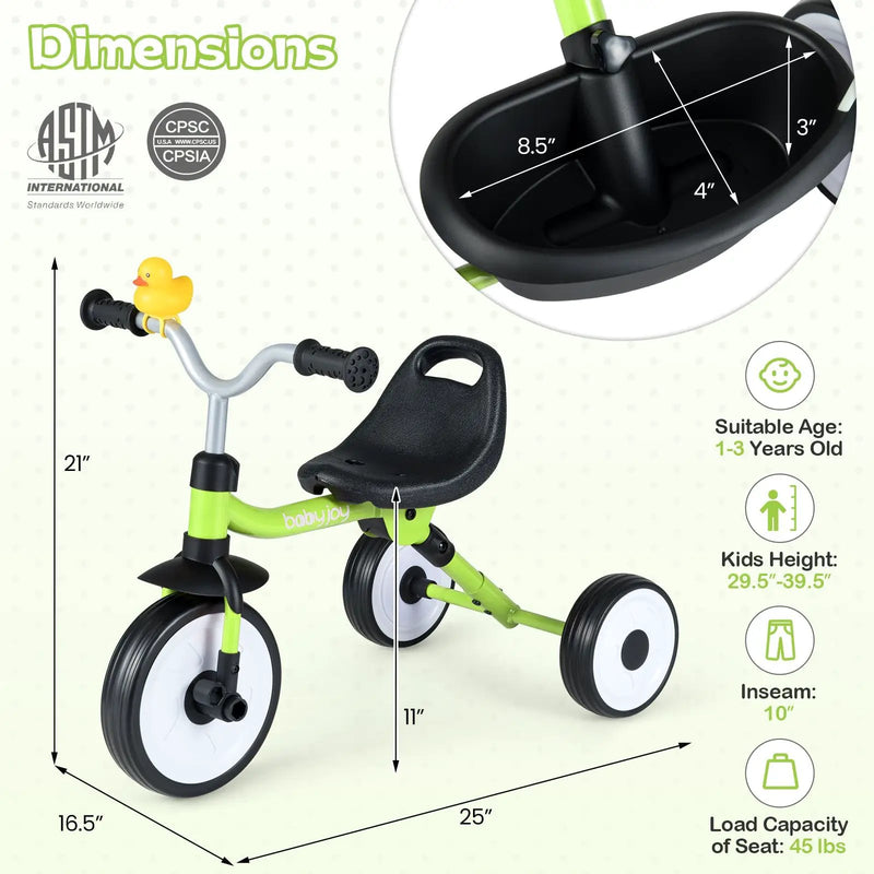 Toddler Tricycle with 3-Position Seat and Storage Basket for Kids by DirectDeals