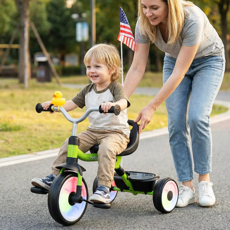 Toddler Tricycle with 3-Position Seat and Storage Basket for Kids by DirectDeals