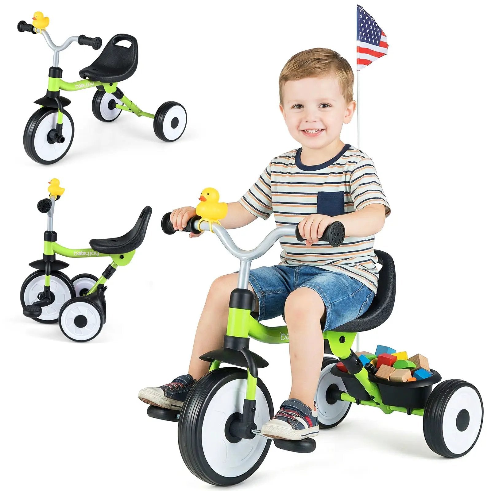 Toddler Tricycle with 3-Position Seat and Storage Basket for Kids by DirectDeals