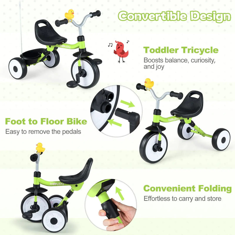 Toddler Tricycle with 3-Position Seat and Storage Basket for Kids by DirectDeals