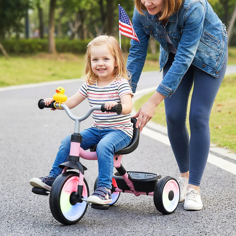 Toddler Tricycle with 3-Position Seat and Storage Basket for Kids by DirectDeals