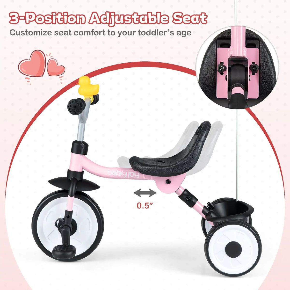 Toddler Tricycle with 3-Position Seat and Storage Basket for Kids by DirectDeals