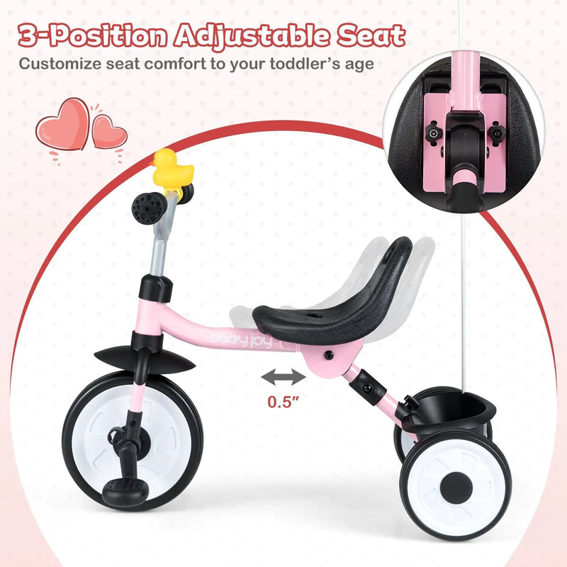 Toddler Tricycle with 3-Position Seat and Storage Basket for Kids by DirectDeals