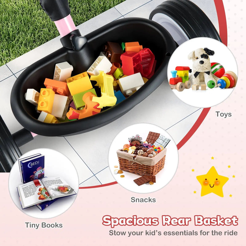 Toddler Tricycle with 3-Position Seat and Storage Basket for Kids by DirectDeals