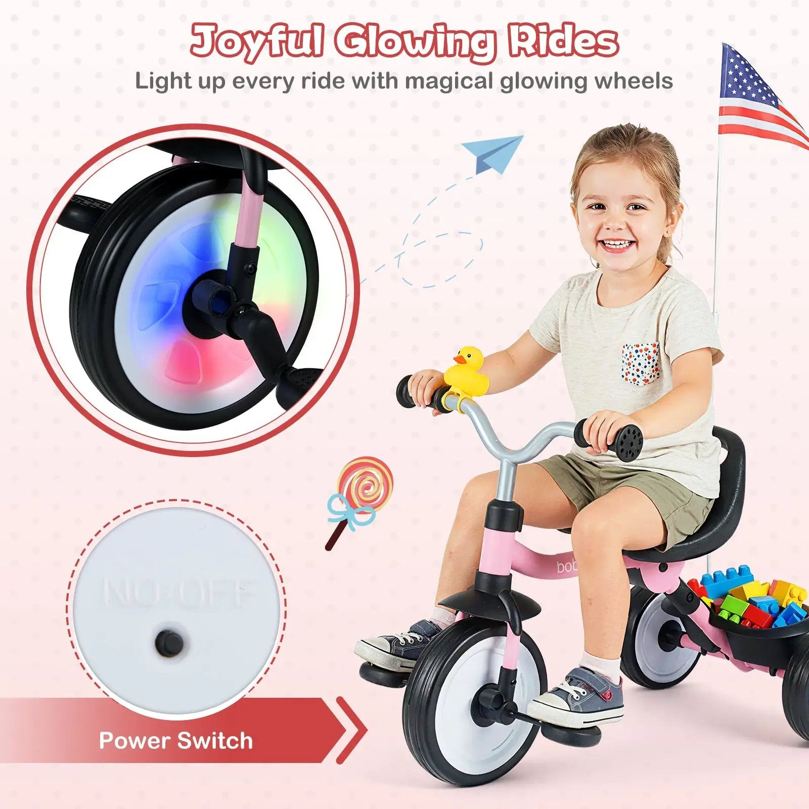 Toddler Tricycle with 3-Position Seat and Storage Basket for Kids by DirectDeals