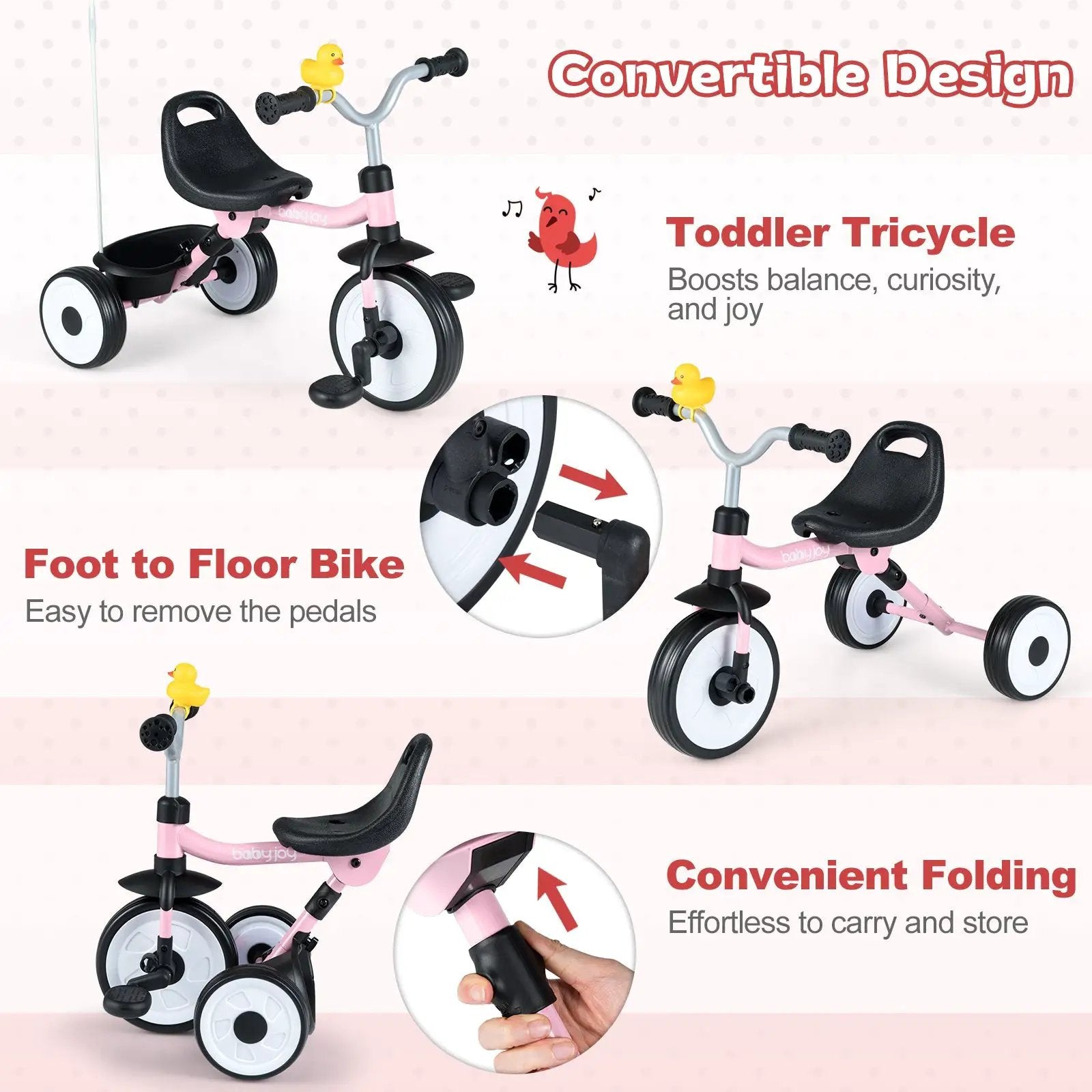 Toddler Tricycle with 3-Position Seat and Storage Basket for Kids by DirectDeals