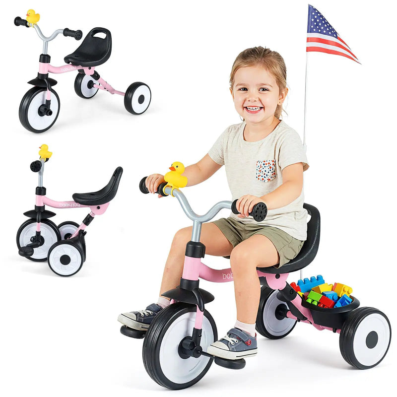 Toddler Tricycle with 3-Position Seat and Storage Basket for Kids by DirectDeals