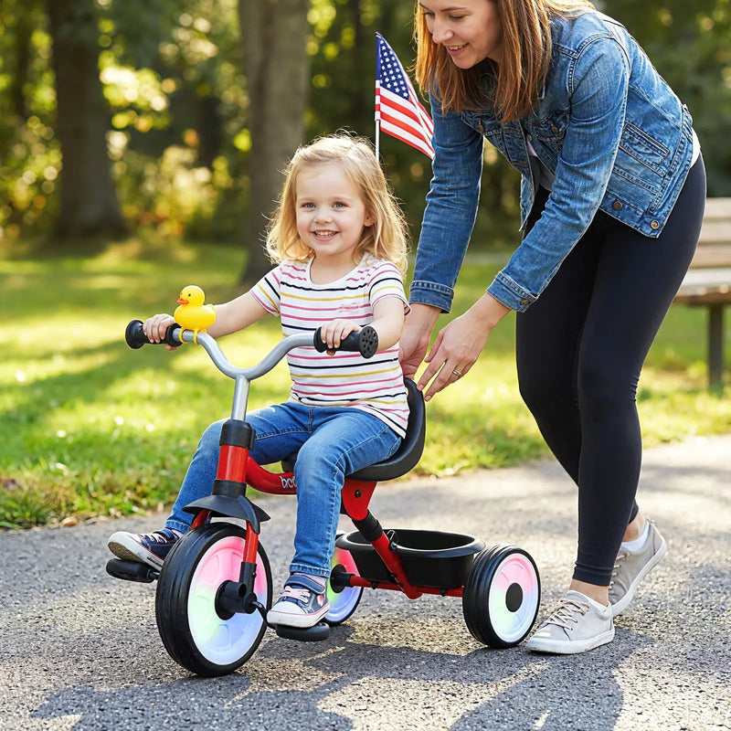Toddler Tricycle with 3-Position Seat and Storage Basket for Kids by DirectDeals