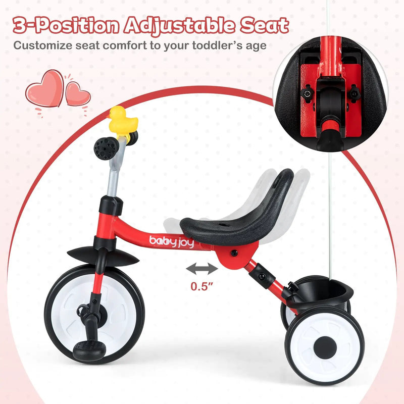 Toddler Tricycle with 3-Position Seat and Storage Basket for Kids by DirectDeals