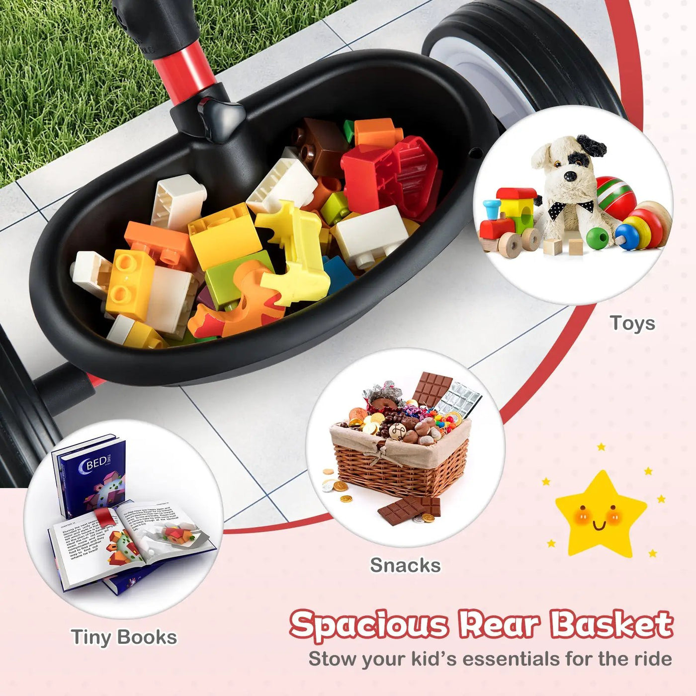 Toddler Tricycle with 3-Position Seat and Storage Basket for Kids by DirectDeals