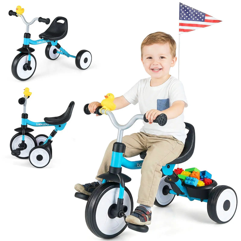 Toddler Tricycle with 3-Position Seat and Storage Basket for Kids by DirectDeals