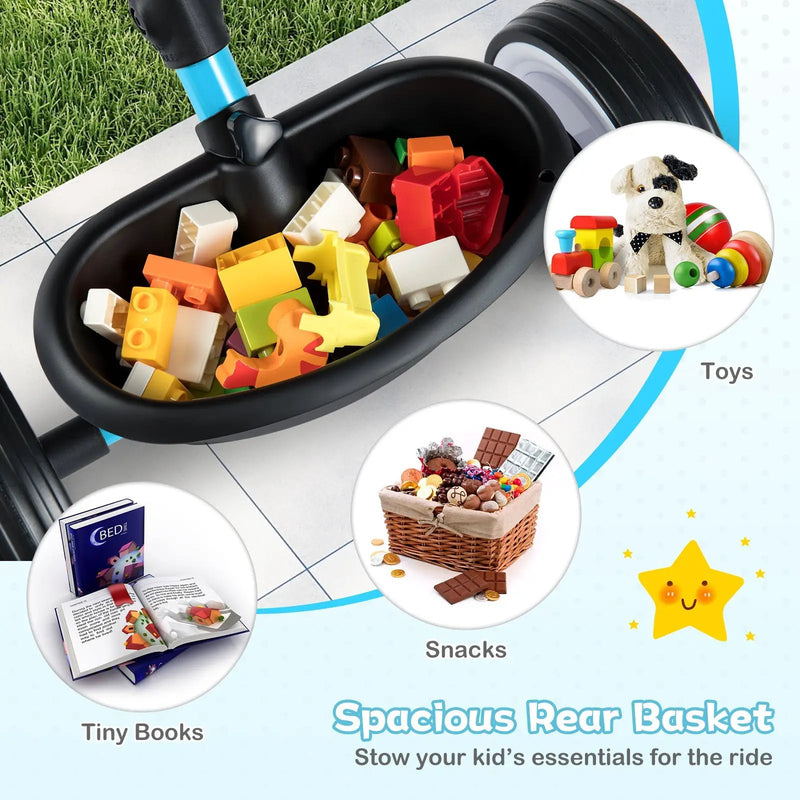 Toddler Tricycle with 3-Position Seat and Storage Basket for Kids by DirectDeals