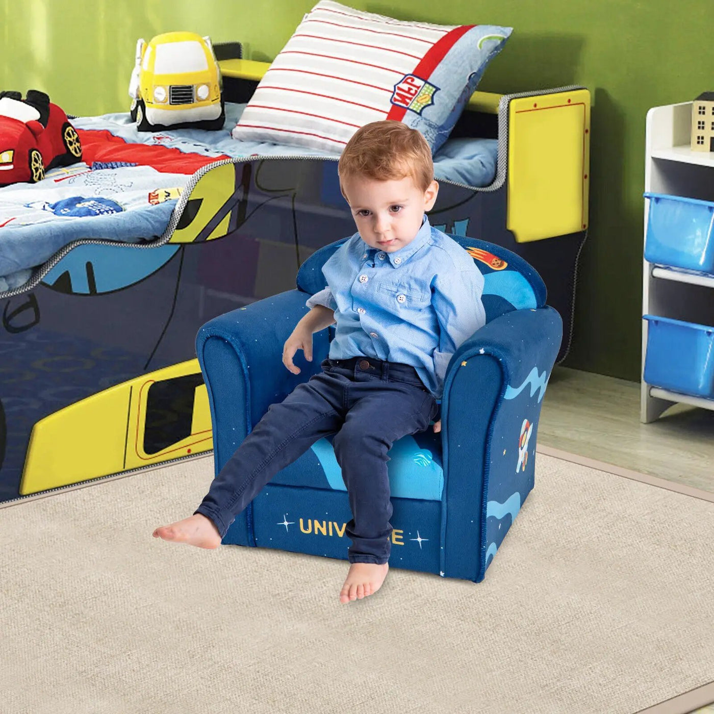 Toddler Upholstered Armchair with Solid Wooden Frame and High-density Sponge Filling by DirectDeals