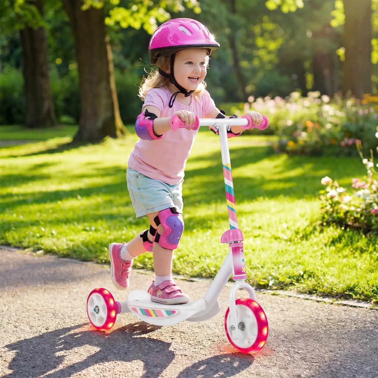 Toddlers Kick Scooter with LED Light-Up Wheels and Wide Anti-Slip Deck for Boys and Girls by DirectDeals