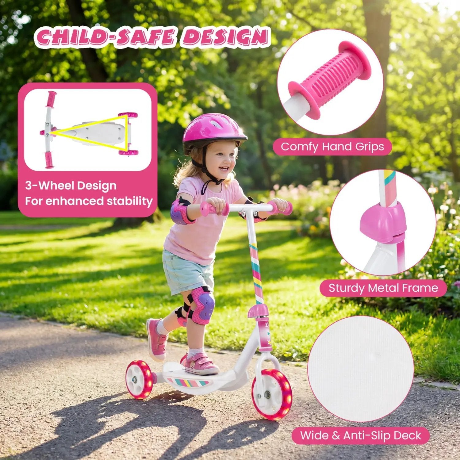 Toddlers Kick Scooter with LED Light-Up Wheels and Wide Anti-Slip Deck for Boys and Girls by DirectDeals