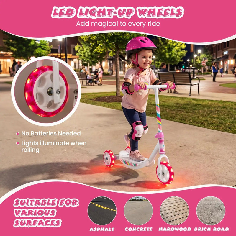 Toddlers Kick Scooter with LED Light-Up Wheels and Wide Anti-Slip Deck for Boys and Girls by DirectDeals