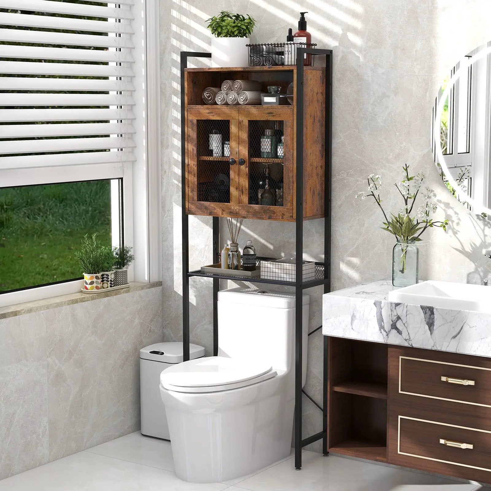 Over-The-Toilet Storage Cabinet with Heavy-Duty Metal Frame 2-door Freestanding by DirectDeals