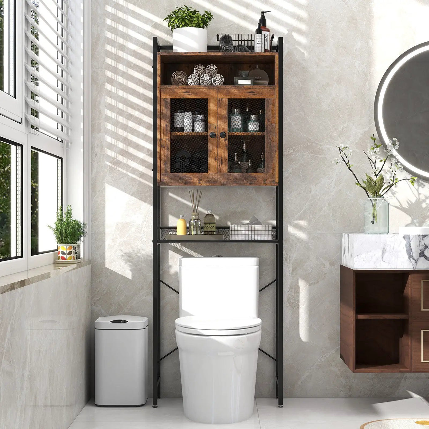 Over-The-Toilet Storage Cabinet with Heavy-Duty Metal Frame 2-door Freestanding by DirectDeals
