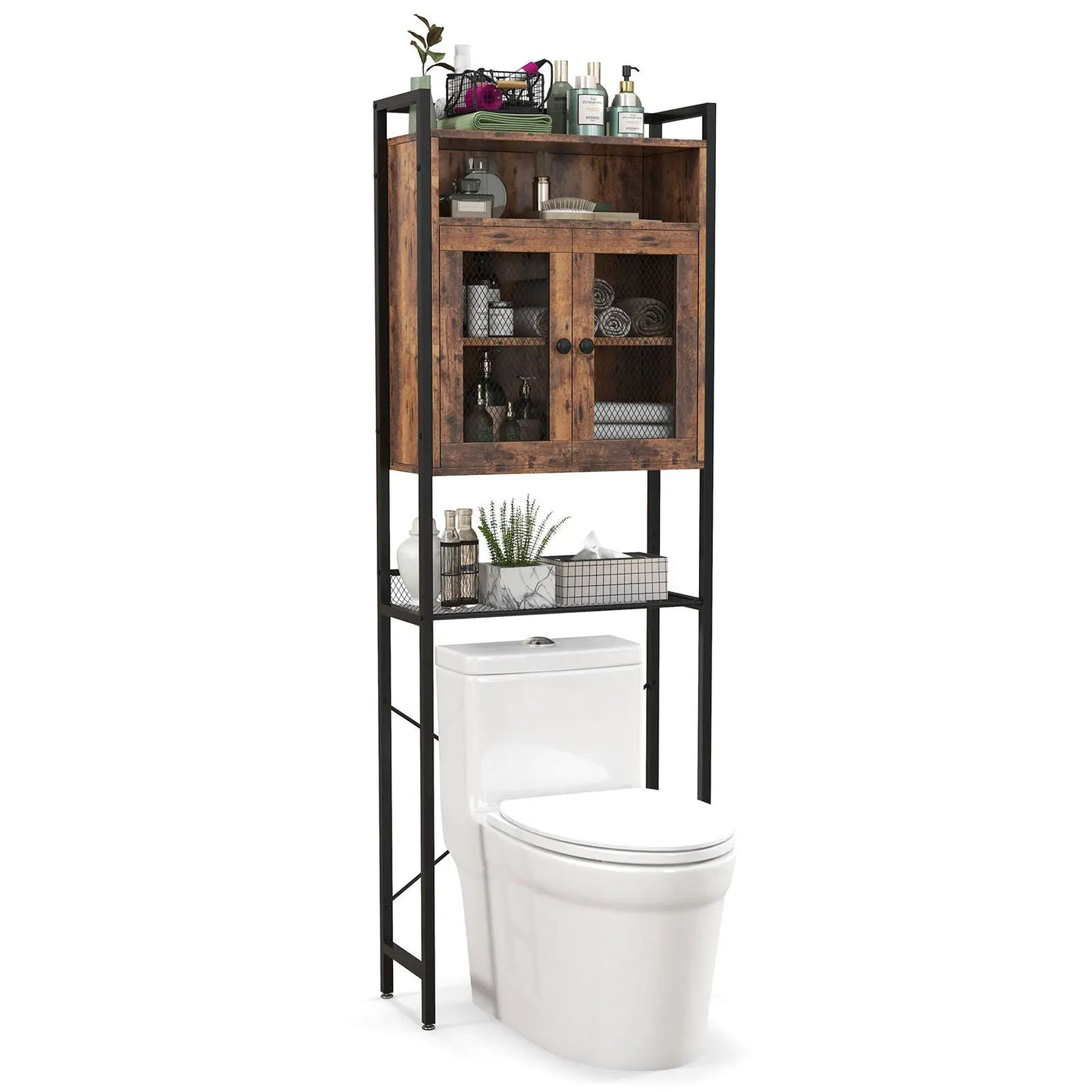 Over-The-Toilet Storage Cabinet with Heavy-Duty Metal Frame 2-door Freestanding by DirectDeals
