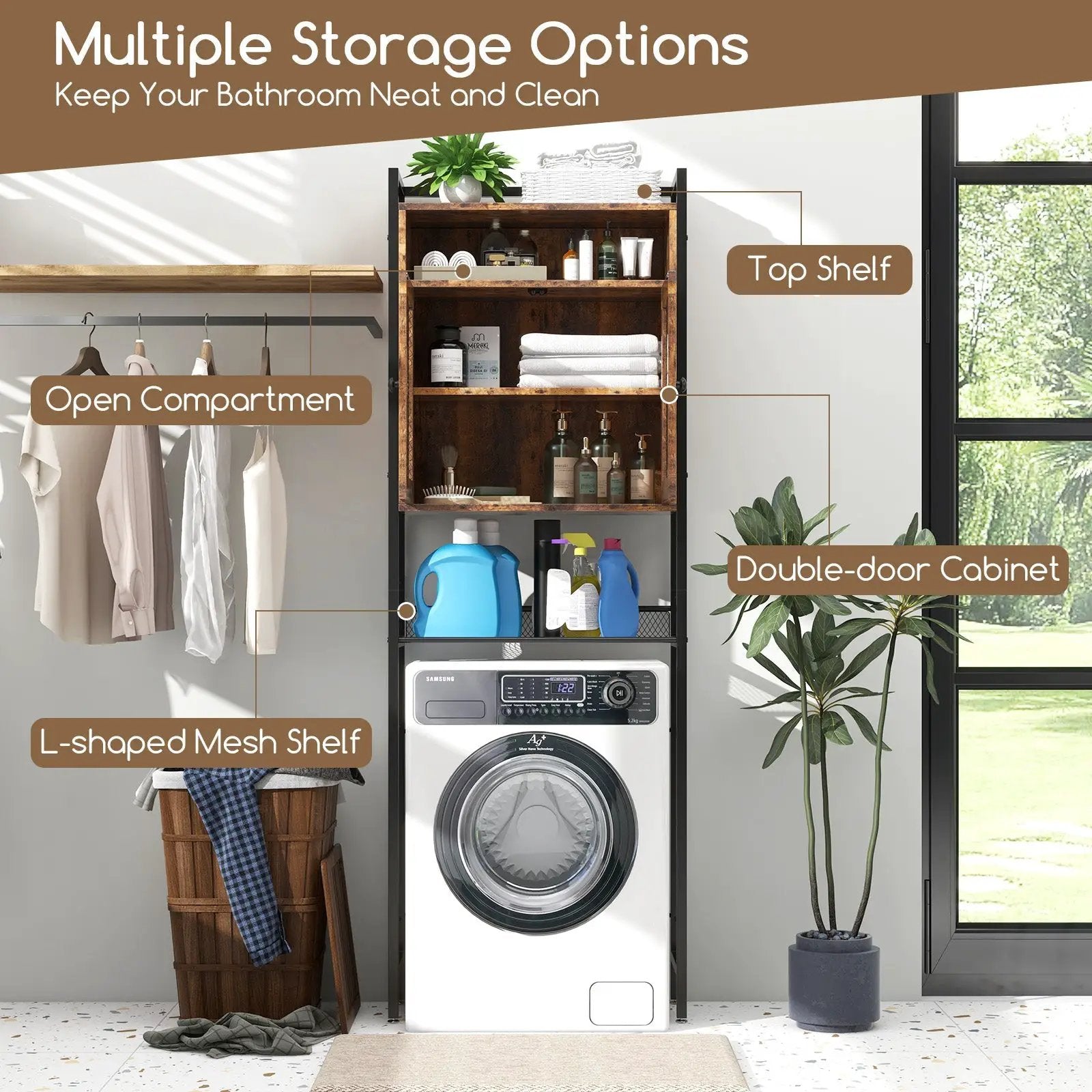 Over-The-Toilet Storage Cabinet with Heavy-Duty Metal Frame 2-door Freestanding by DirectDeals