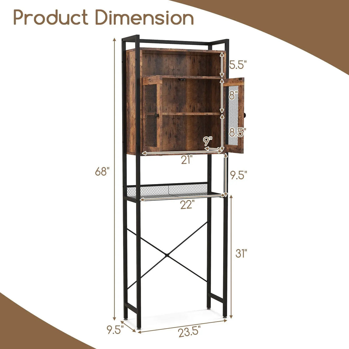 Over-The-Toilet Storage Cabinet with Heavy-Duty Metal Frame 2-door Freestanding by DirectDeals