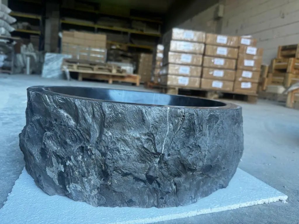 Black Rustic Marble Handcrafted Vessel Sink Turkish Bathroom Above Vanity 14x17 Inches by GobekDesign