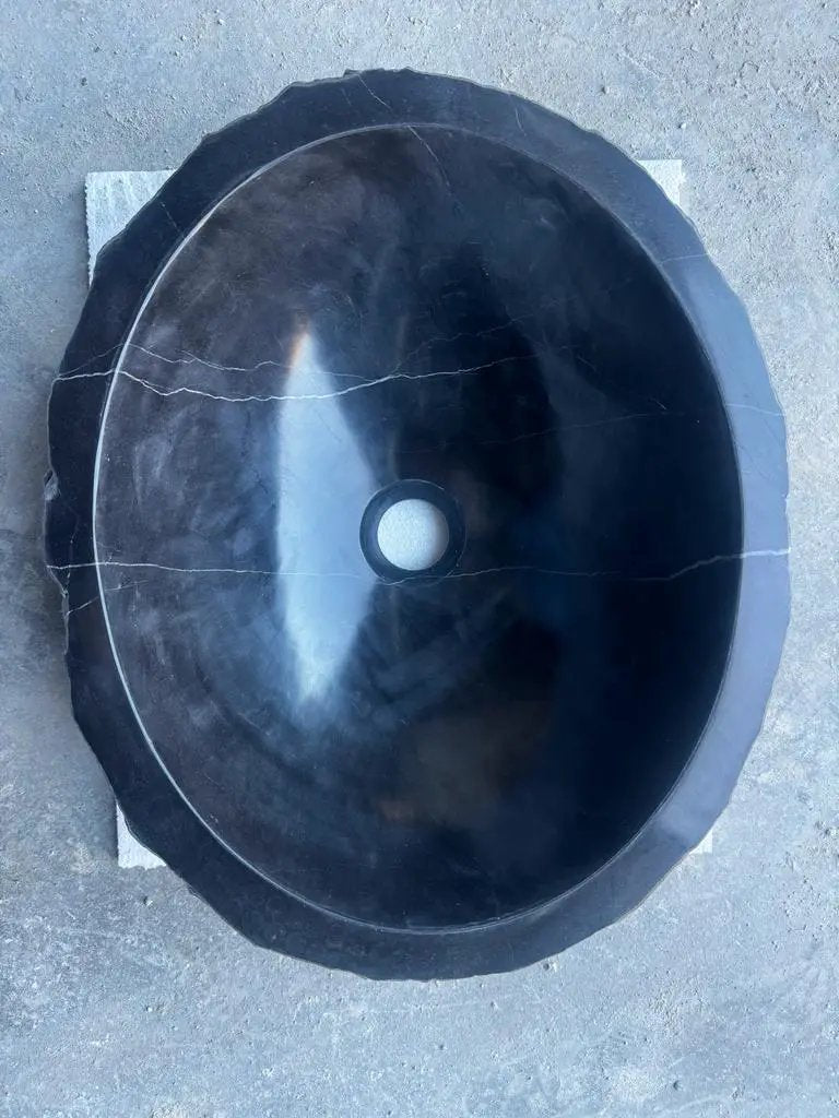 Black Rustic Marble Handcrafted Vessel Sink Turkish Bathroom Above Vanity 14x17 Inches by GobekDesign