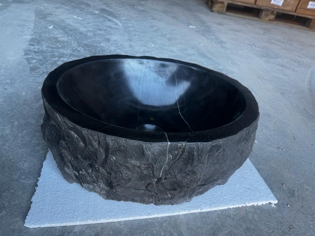 Toros Black Rustic Marble Above Vanity Bathroom Oval Sink (W)14" (L)17" (H)6" by GobekDesign