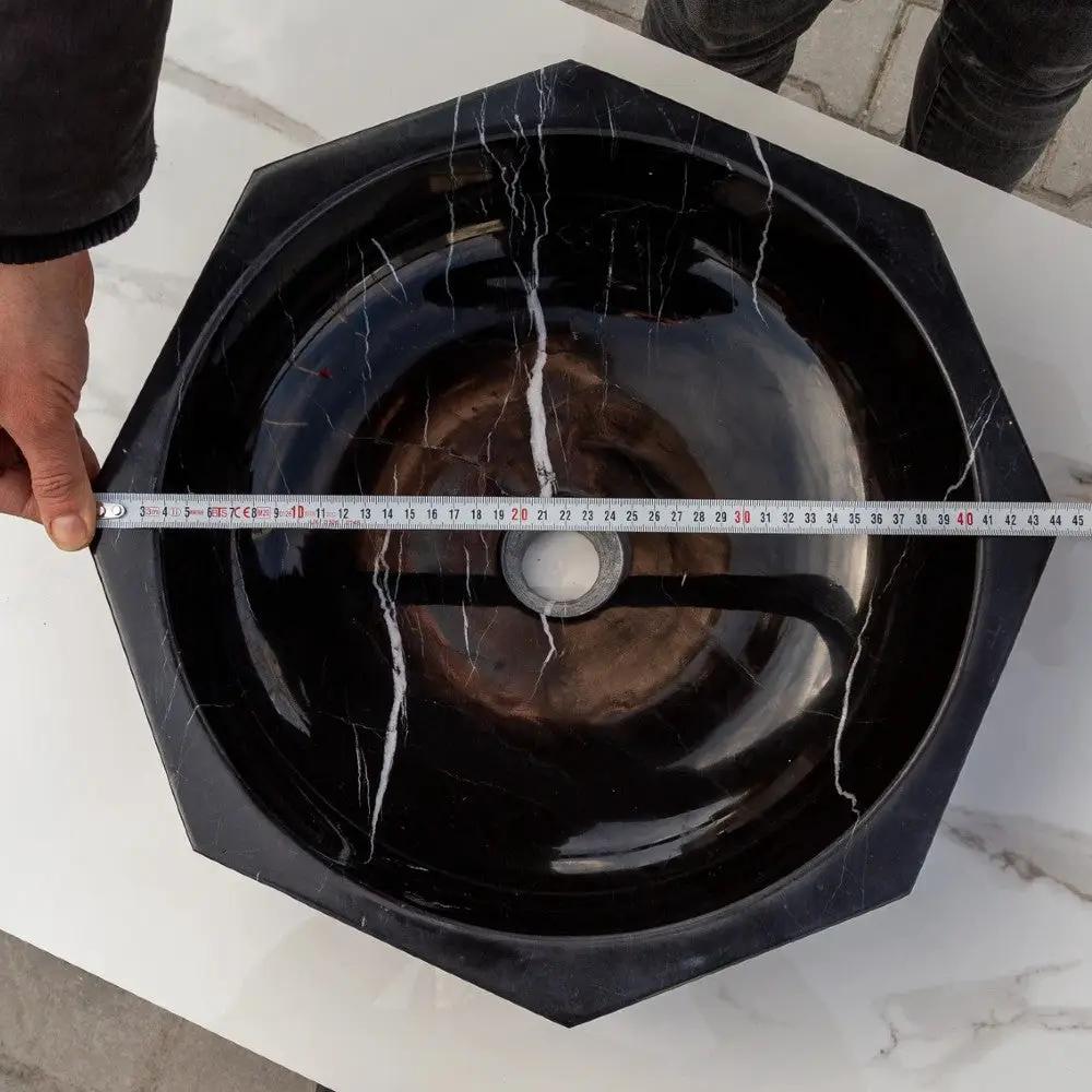 Black Marble Octagon Vessel Sink Bowl - Polished 16 x 5 Inches by GobekDesign