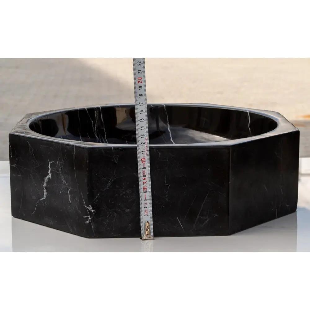 Black Marble Octagon Vessel Sink Bowl - Polished 16 x 5 Inches by GobekDesign