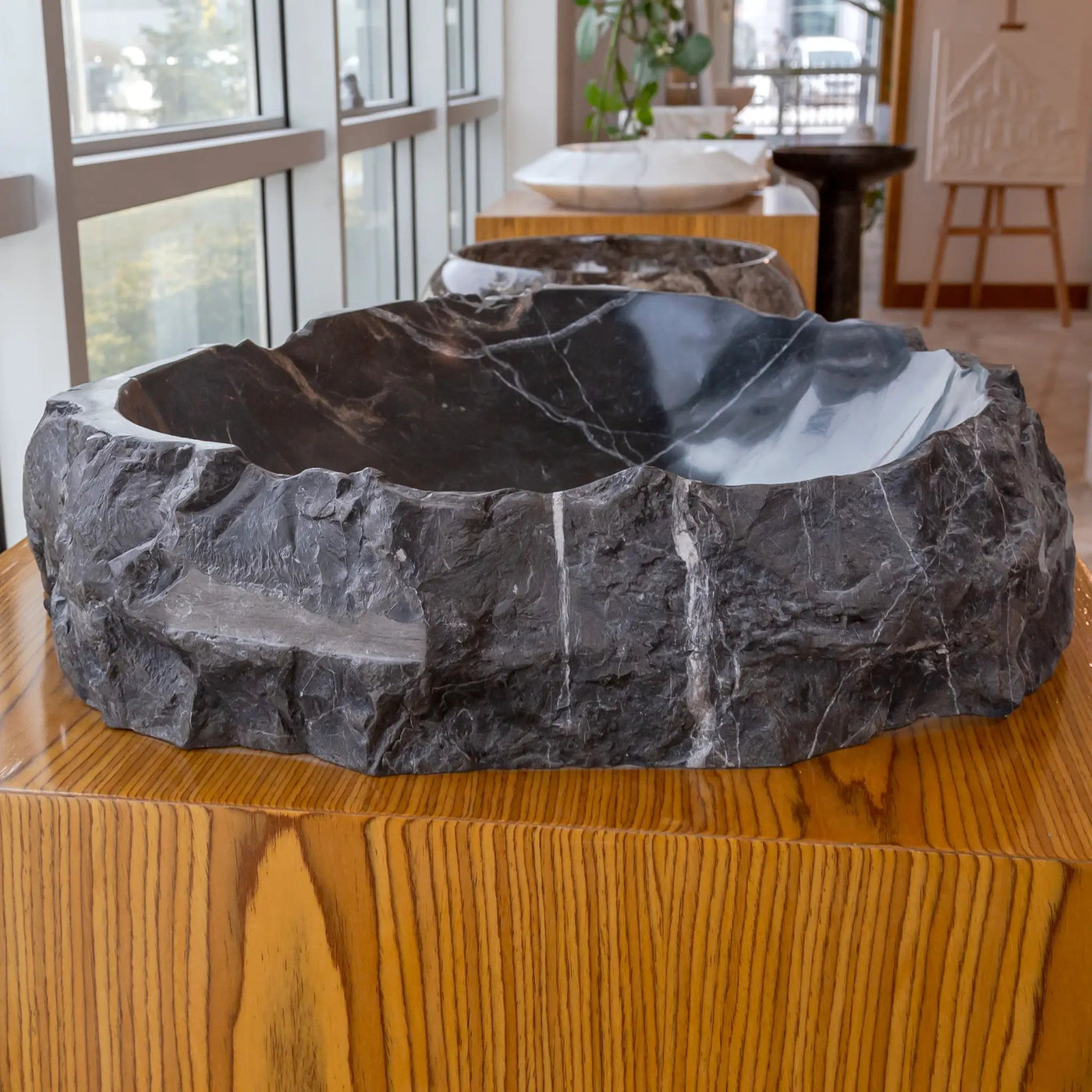 Black Turkish Marble Natural Stone Handcrafted Vessel Sink 17x17x5 by GobekDesign
