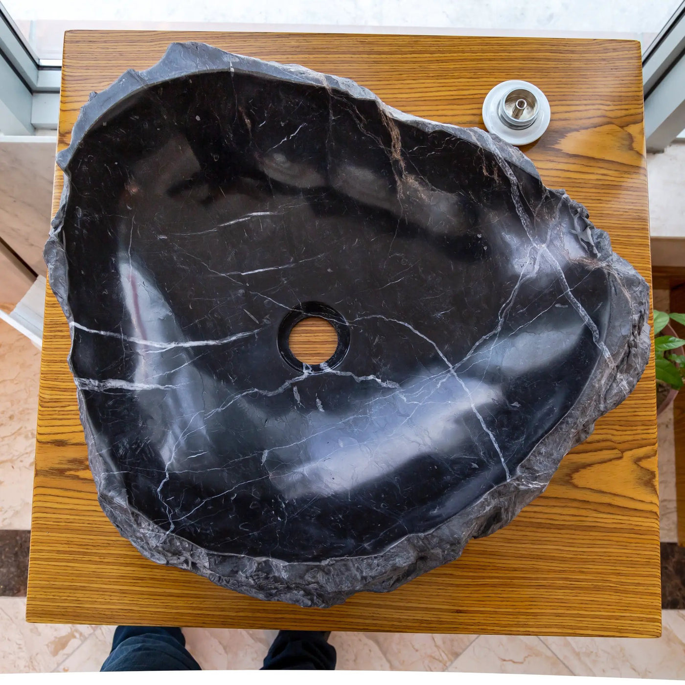 Black Turkish Marble Natural Stone Handcrafted Vessel Sink 17x17x5 by GobekDesign