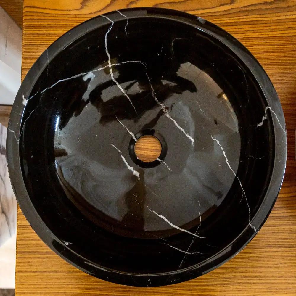 Black Marble Natural Stone Handcrafted Vessel Sink - Rough Exterior 16 x 6 Inches by GobekDesign