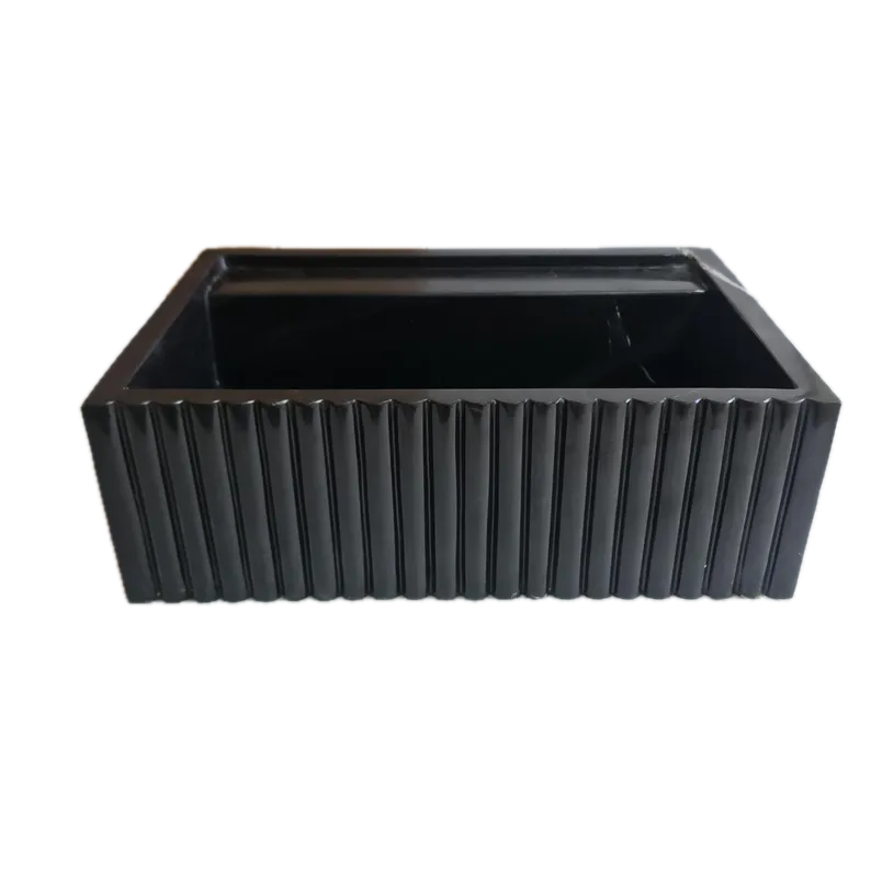 Turkish Black Marble Wall Mount Bathroom Vanity 16x24 Fluted by GobekDesign