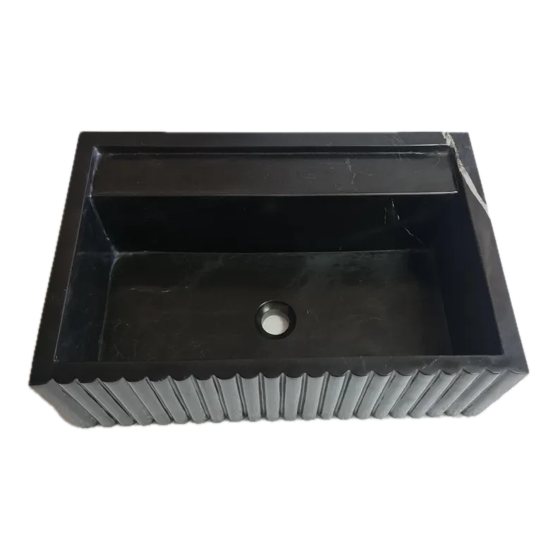 Turkish Black Marble Wall Mount Bathroom Vanity 16x24 Fluted by GobekDesign