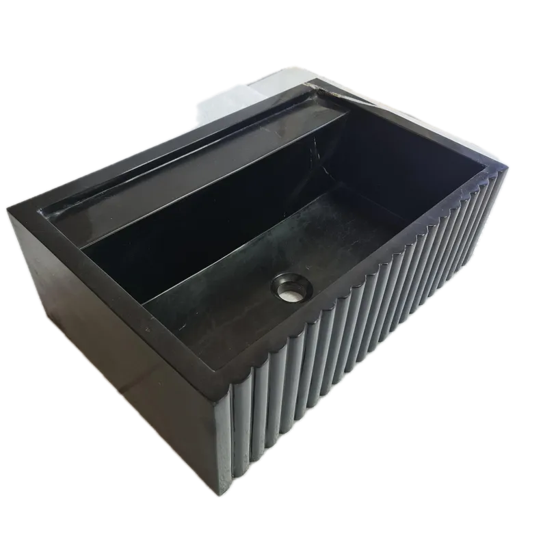 Turkish Black Marble Wall Mount Bathroom Vanity 16x24 Fluted by GobekDesign