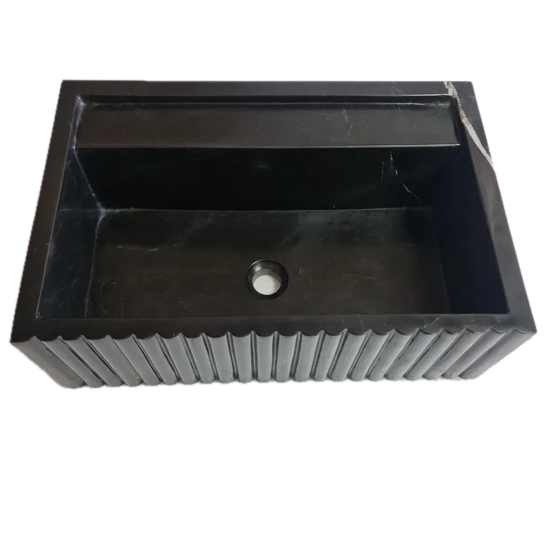 Turkish Black Marble Wall Mount Bathroom Vanity 16x24 Fluted by GobekDesign