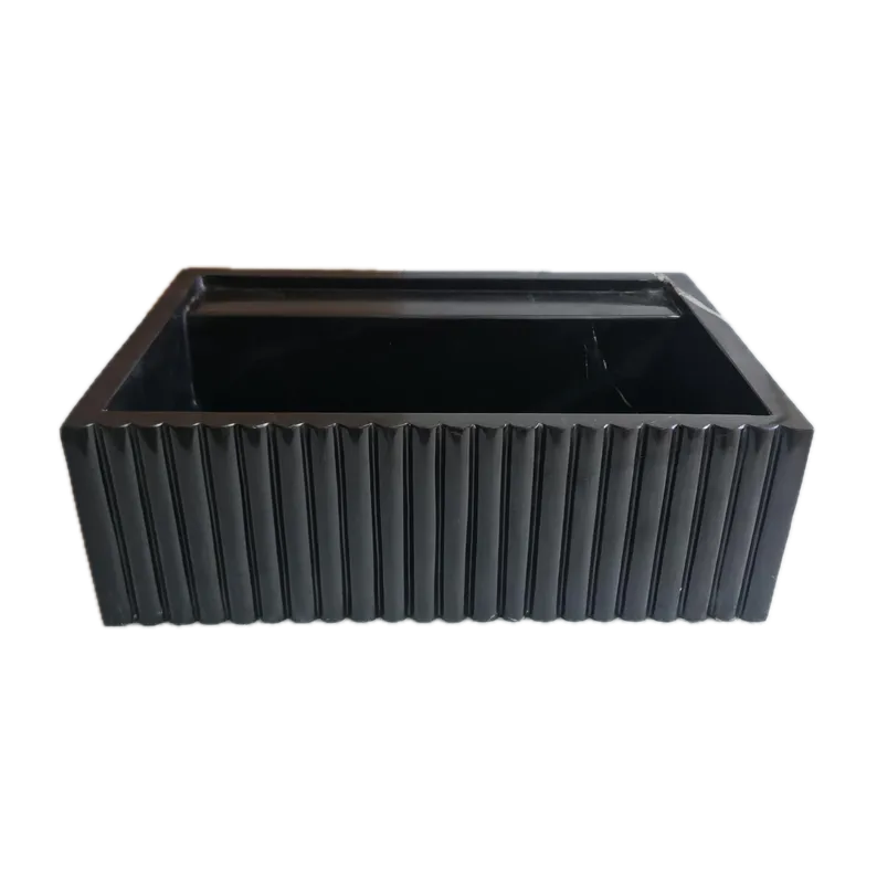 Turkish Black Marble Wall Mount Bathroom Vanity 16x24 Fluted by GobekDesign