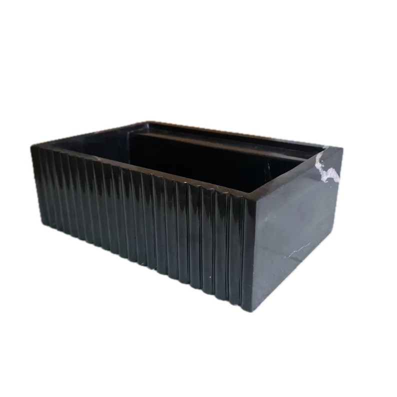 Turkish Black Marble Wall Mount Bathroom Vanity 16x24 Fluted by GobekDesign