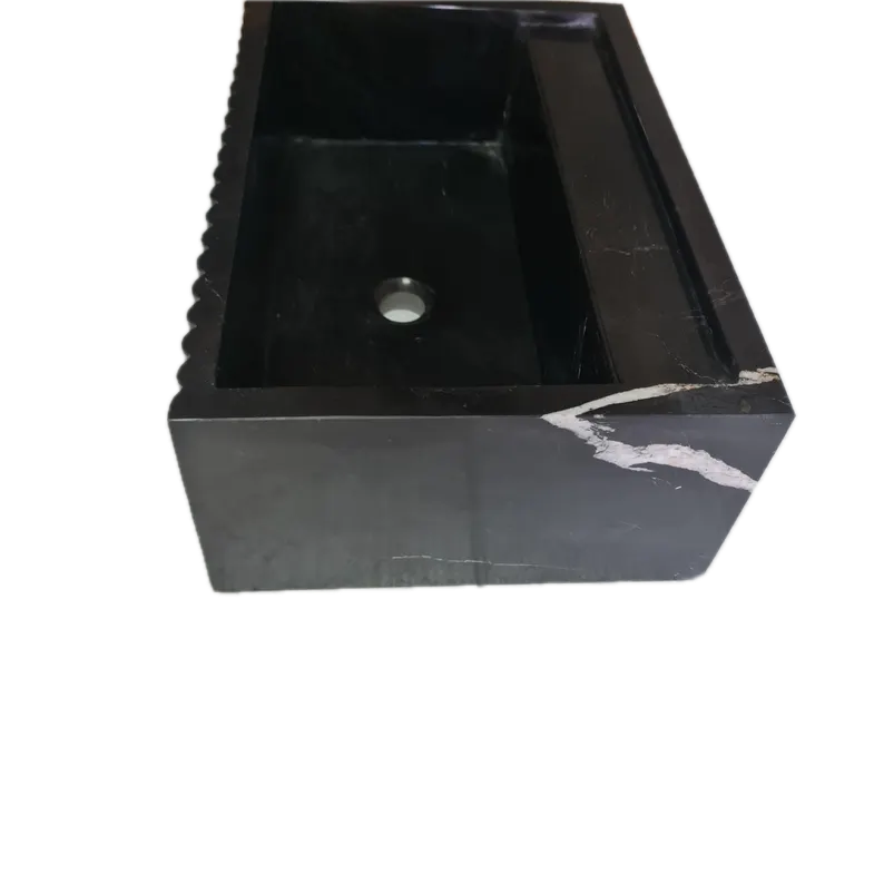 Turkish Black Marble Wall Mount Bathroom Vanity 16x24 Fluted by GobekDesign