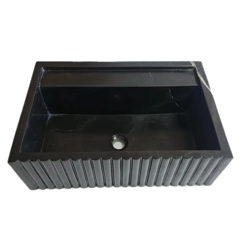 Turkish Black Marble Wall Mount Bathroom Vanity 16x24 Fluted by GobekDesign