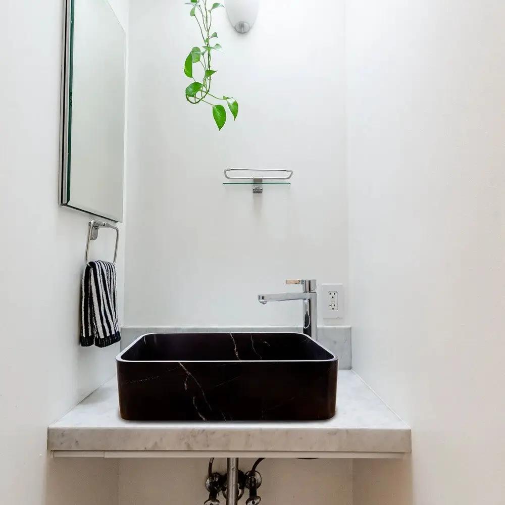 Black Marble Farmhouse Rectangular Sink - Polished 13.5x21.5 by GobekDesign