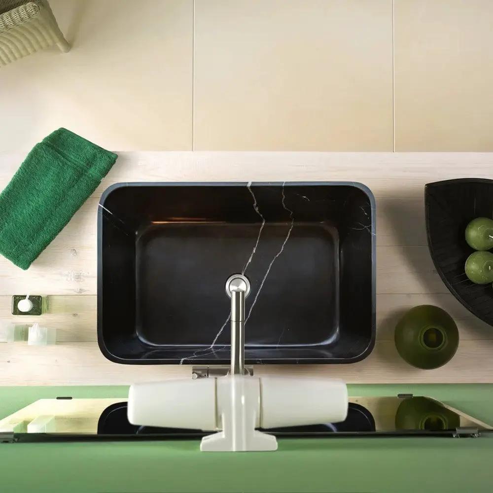 Black Marble Farmhouse Rectangular Sink - Polished 13.5x21.5 by GobekDesign