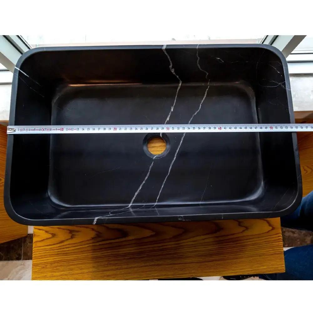 Black Marble Farmhouse Rectangular Sink - Polished 13.5x21.5 by GobekDesign