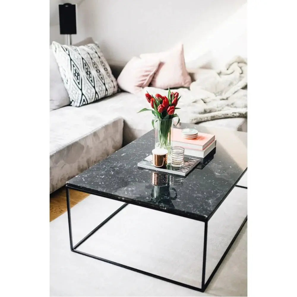Black Marble Rectangular Coffee Table Polished Modern Elegant by GobekDesign