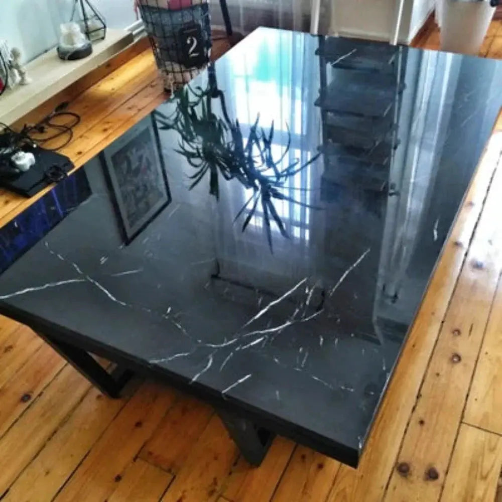 Polished Marble Rectangular Coffee Table with Black Metal Legs by GobekDesign
