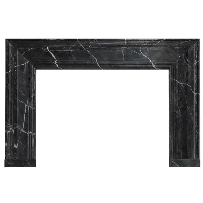 Black Marble Fireplace Mantel Hand Carved with White Veining - Polished 49 x 69 Inch by GobekDesign