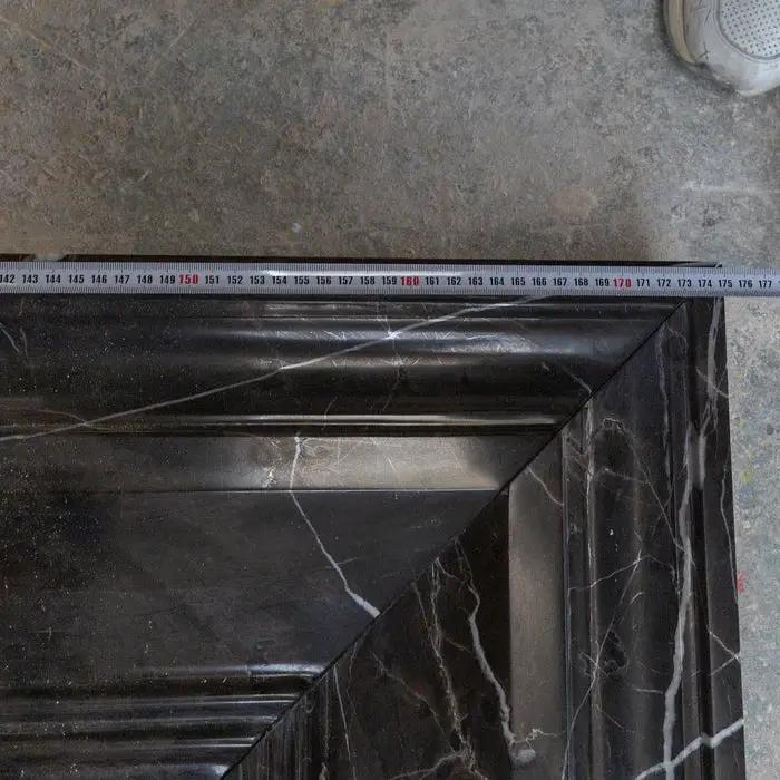 Black Marble Fireplace Mantel Hand Carved with White Veining - Polished 49 x 69 Inch by GobekDesign
