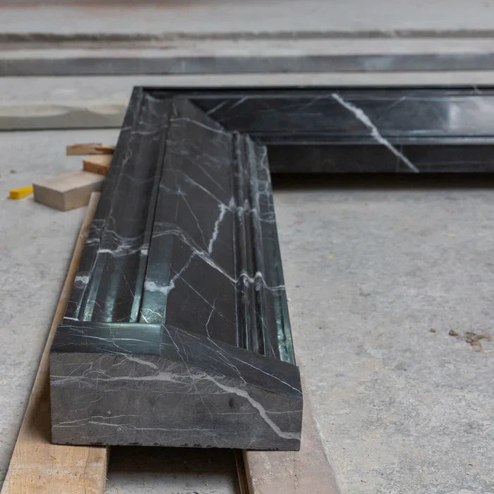 Toros Black Marble Hand-carved Fireplace Mantel Polished (L)49" (H)69" by GobekDesign
